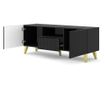 TV komoda, AKL FURNITURE, Ravenna P, 150x42x56cm, crna, zlatna, melamin, MDF, ABS