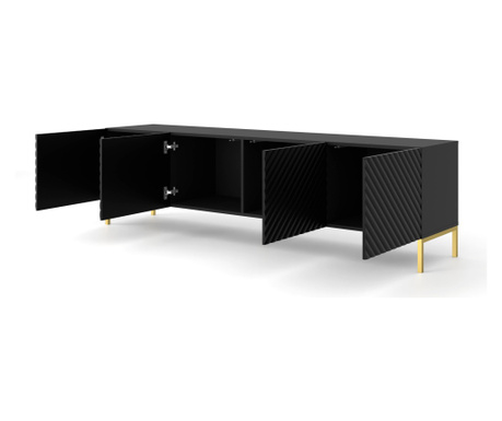 Comoda TV, AKL FURNITURE, Surf, 200x42x56cm, negru, melamina, MDF, ABS