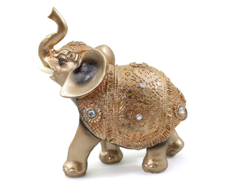 Statueta Gold Elephant din rasina, Auriu, 14cm
