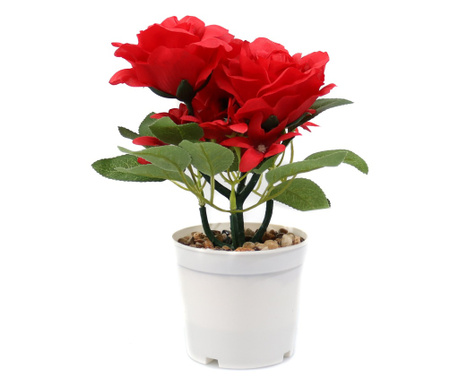 Aranjament cu Flori Artificiale, Mini Roses, Rosu, 24cm - Rosu, Plastic, 24cm