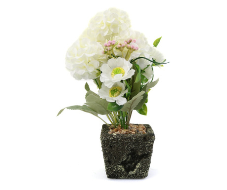 Aranjament Cu Flori Artificiale, Garden, Alb, 26cm - Alb, Plastic, 26cm