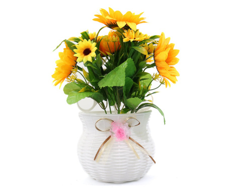 Aranjament Cu Flori Artificiale, Sunny, Galben, 28cm - Galben, Plastic, 28cm
