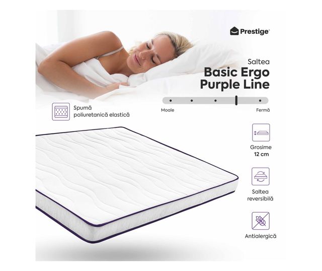 Saltea BASIC ERGO PURPLE LINE, spuma poliuretanica, reversibila, hipoalergenica, ortopedica  200x80x12cm