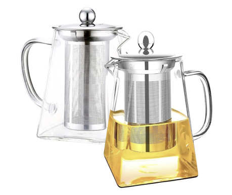 Комплект Чайник с цедка Quasar & Co., за чай/кафе, 750 ml, Прозрачен, 2 броя