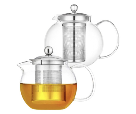 Комплект Чайник с цедка Quasar & Co., за чай/кафе, 850 ml, Прозрачен, 2 броя