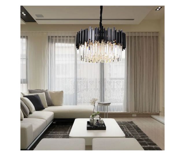 Candelabru RFAN, Model WL339/500, Textura Cristal, Metal, 8 X E27, Negru
