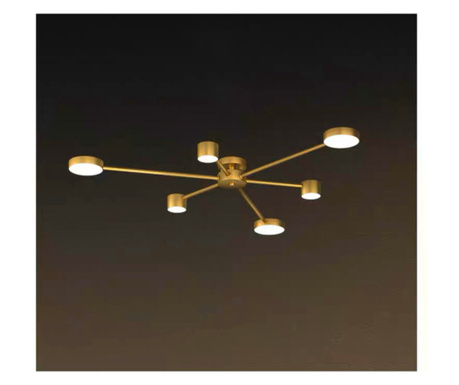 Lustra LED RFAN, Model R9029-6, Cu Telecomanda, 3 Tipuri De Lumina, Intensitate Reglabila, 72W, Auriu
