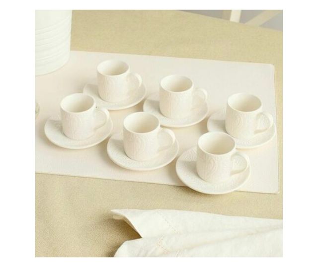 Комплект от 6 порцеланови чаши с чинийки, Copenaghen, 70 ml