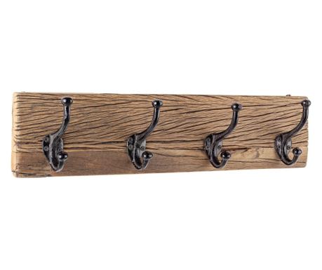 Дървена закачалка за стена "Rafter" с метални куки 54x14x13 см