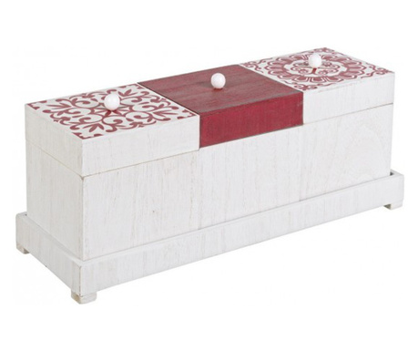 Set 2 lesenih škatel za nakit rdeče bela Barcelona 34,5x12,5x14,5 cm
