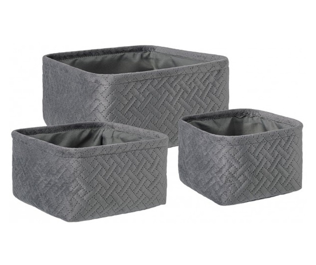 Set 3 sivih tekstilnih posod za shranjevanje Averill 16x16x10 cm, 20x20x11 cm, 25x25x12 cm
