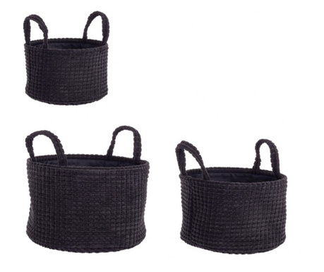 Set od 3 crne tekstilne košare 24x14 cm, 27x16 cm, 30x18 cm