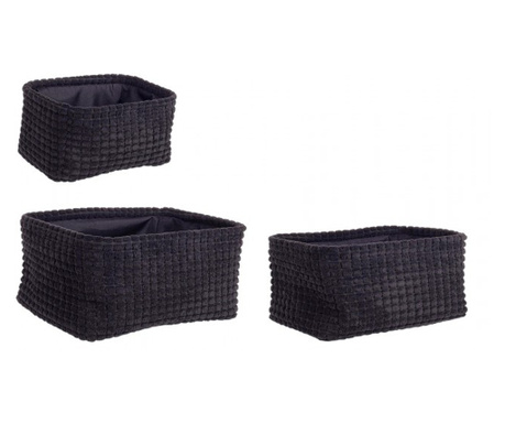 Set 3 cosuri depozitare textil negru 20x14x10 cm, 24x16x11 cm, 27x20x12 cm