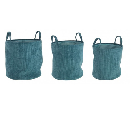 Set 3 cosuri depozitare textil albastru Shirley 30x30 cm, 34x34 cm, 38x38 cm