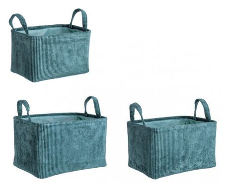 Set 3 coșuri textil albastru 30x20x18 cm, 34x23x20 cm, 38x26x22 cm