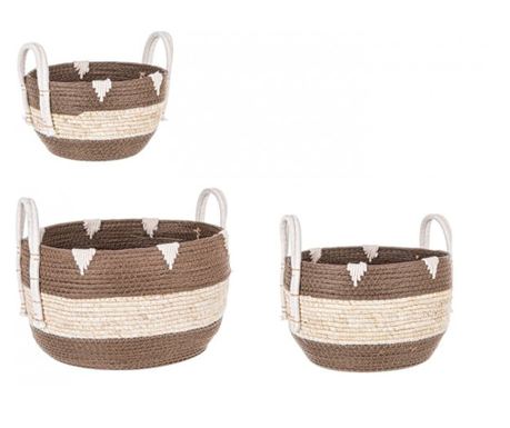 Set 3 coșuri maro natur Thelma 25x16x16 cm, 30x22x20 cm, 36x29x23 cm