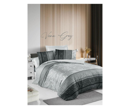 Lenjerie de pat dublu King Premium Satin Deluxe Victoria Vena Grey