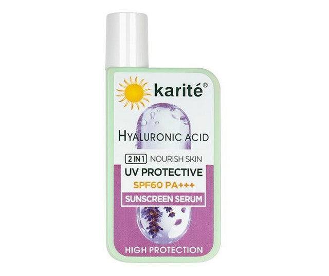 Серум за лице със слънцезащитен крем, Карите, Хиалуронова киселина, SPF 60, Висока защита, 60 мл.
