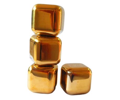 Set 4 Cuburi pentru racirea bauturilor, Auriu, 2.5 cm, HML55