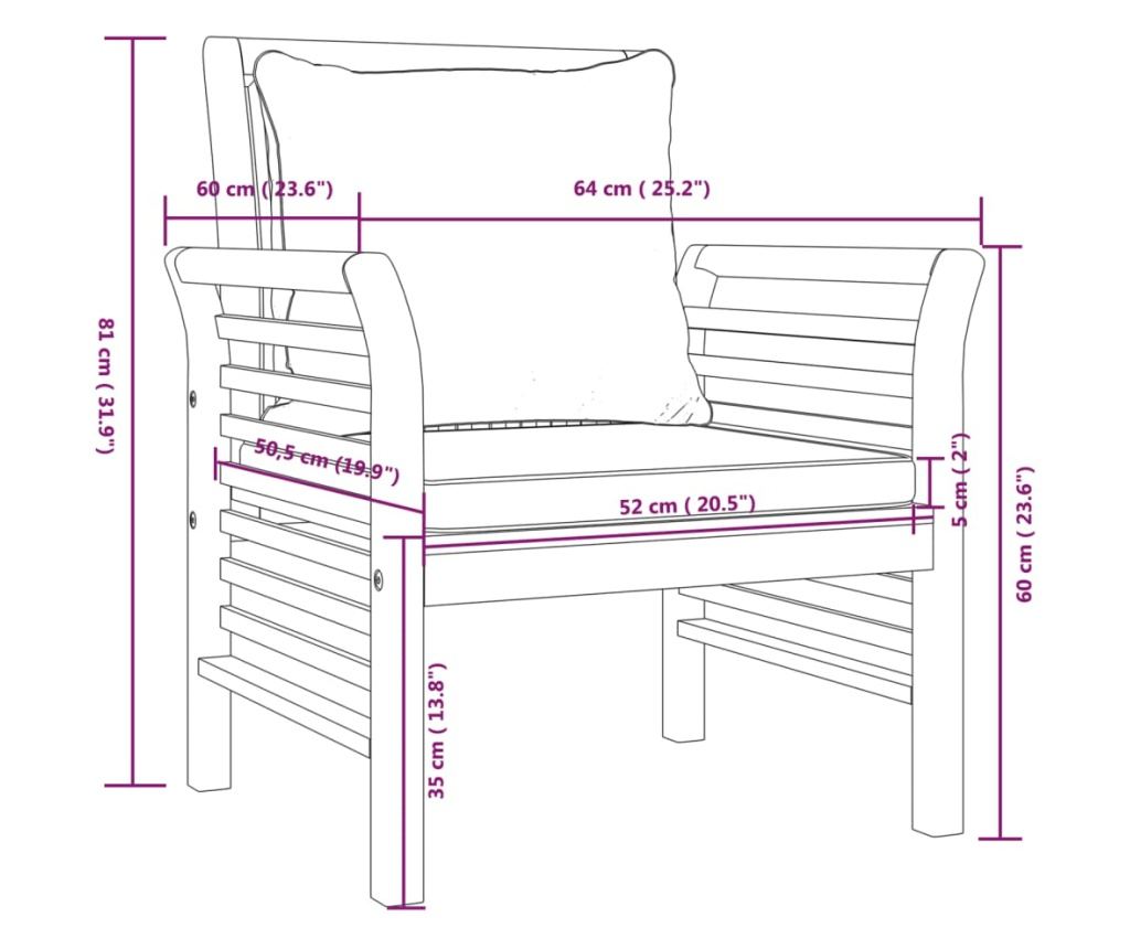 Градински комплект с възглавници, 5 части, масивно акациево дърво - 9