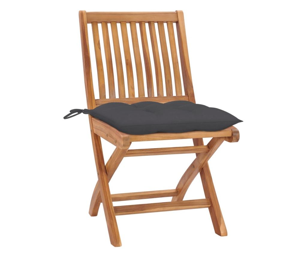 Сгъваеми градински столове с възглавници, 8 бр., масивна тикова дървесина - 2