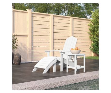 Zahradní křeslo Adirondack se stolkem a podnožkou, bílé, HDPE