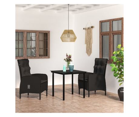 Set vrtne garniture s jastucima, 3 komada, crna