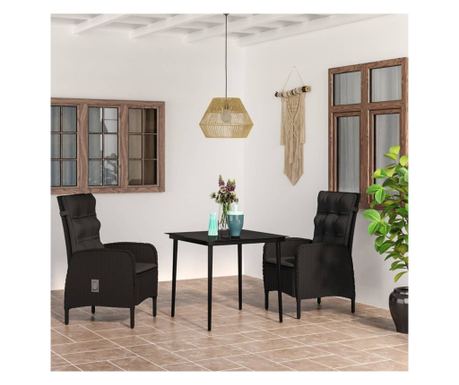 Set vrtne garniture s jastucima, 3 komada, crna
