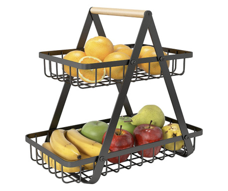 Метална кошница, Quasar & Co., органайзер за плодове, зеленчуци, 2 нива, подвижна, 31 x 20 x 30.5 cm, Черен