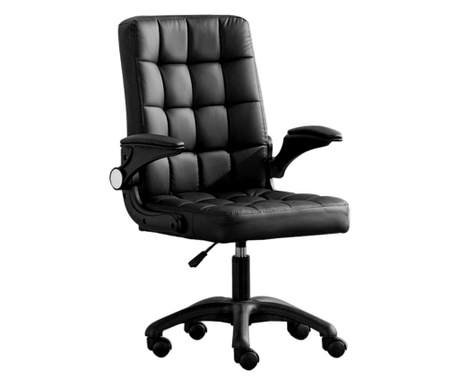 Scaun de birou, Quasar & Co., ergonomic, sezut si spatar buretat, manere rabatabile, inaltime reglabila, piele ecologica, negru