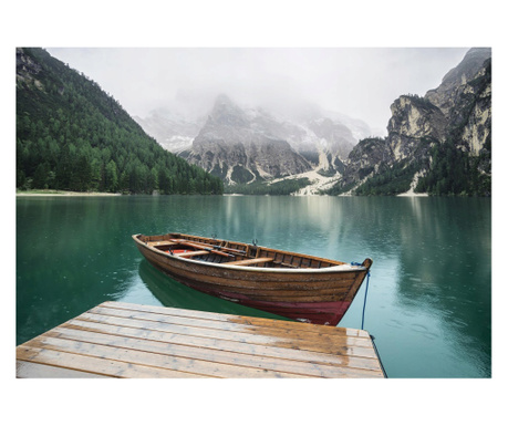 Fototapet Muntii Lacul Boat 416x254 cm, Vlies Tapet, Decorativ, Perete, Living