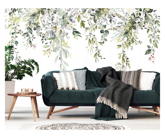 Zidna tapeta Zelene Listove Priroda 416x254 cm, Vlies Tapeta, Dekorativna, Zid, Dnevni boravak