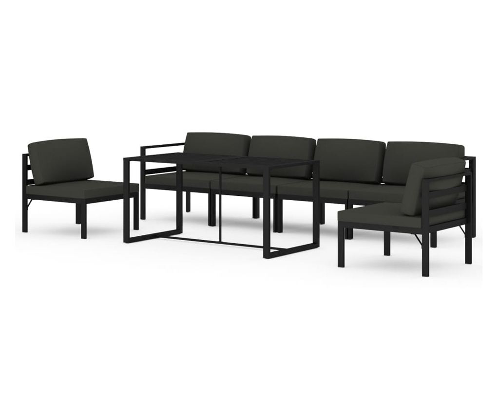 Градински комплект с възглавници, 7 части, антрацит, алуминий - 2