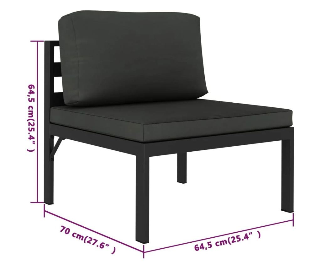 Градински комплект с възглавници, 7 части, антрацит, алуминий - 8