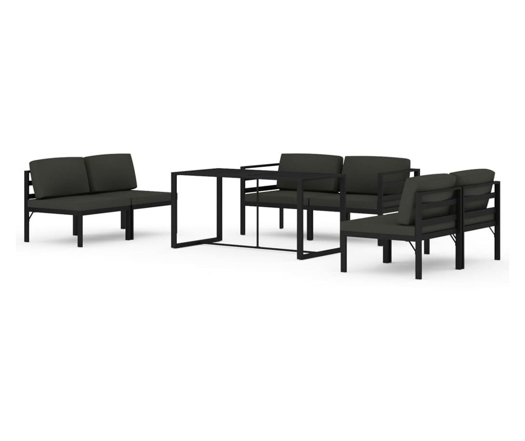 Градински комплект с възглавници, 7 части, антрацит, алуминий - 2