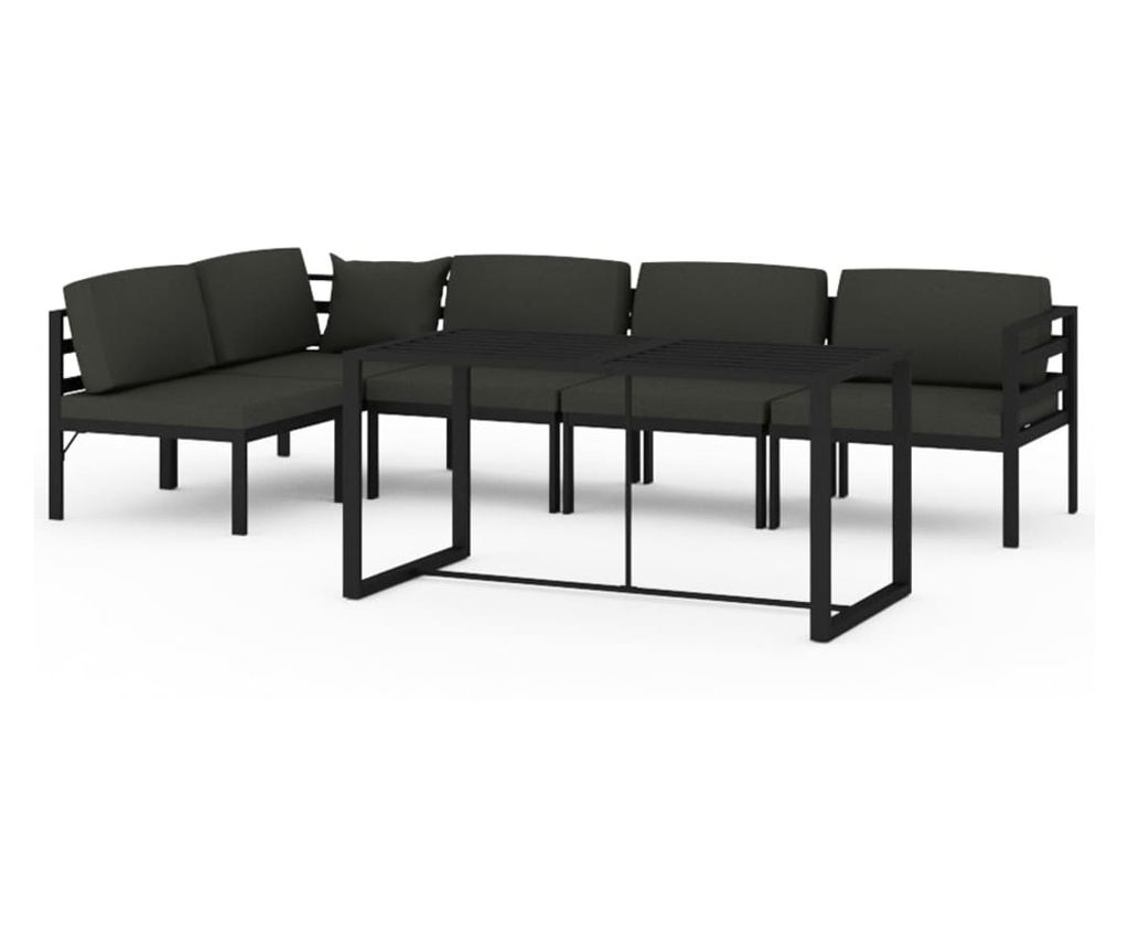 Set vrtnih namještaja s jastucima, 6 komada, antracitne boje, izrađen od aluminija. - 2
