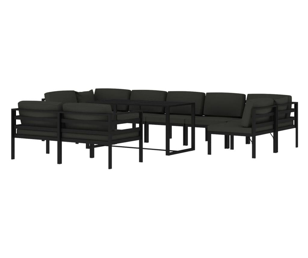 Градински комплект с възглавници, 10 части, антрацит, алуминий - 3