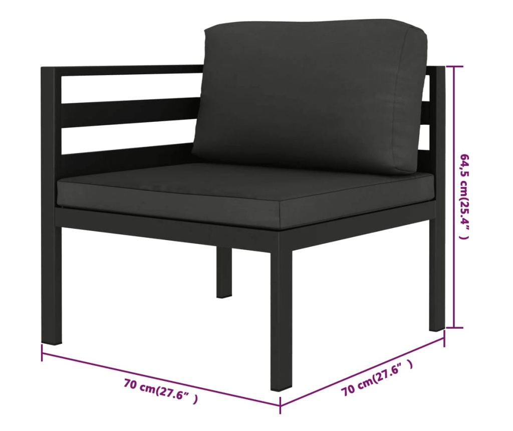 Градински комплект с възглавници, 10 части, антрацит, алуминий - 7