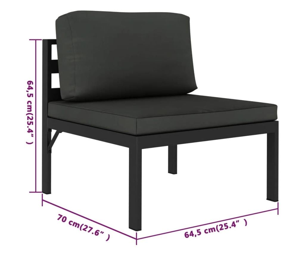 Градински комплект с възглавници, 10 части, антрацит, алуминий - 8