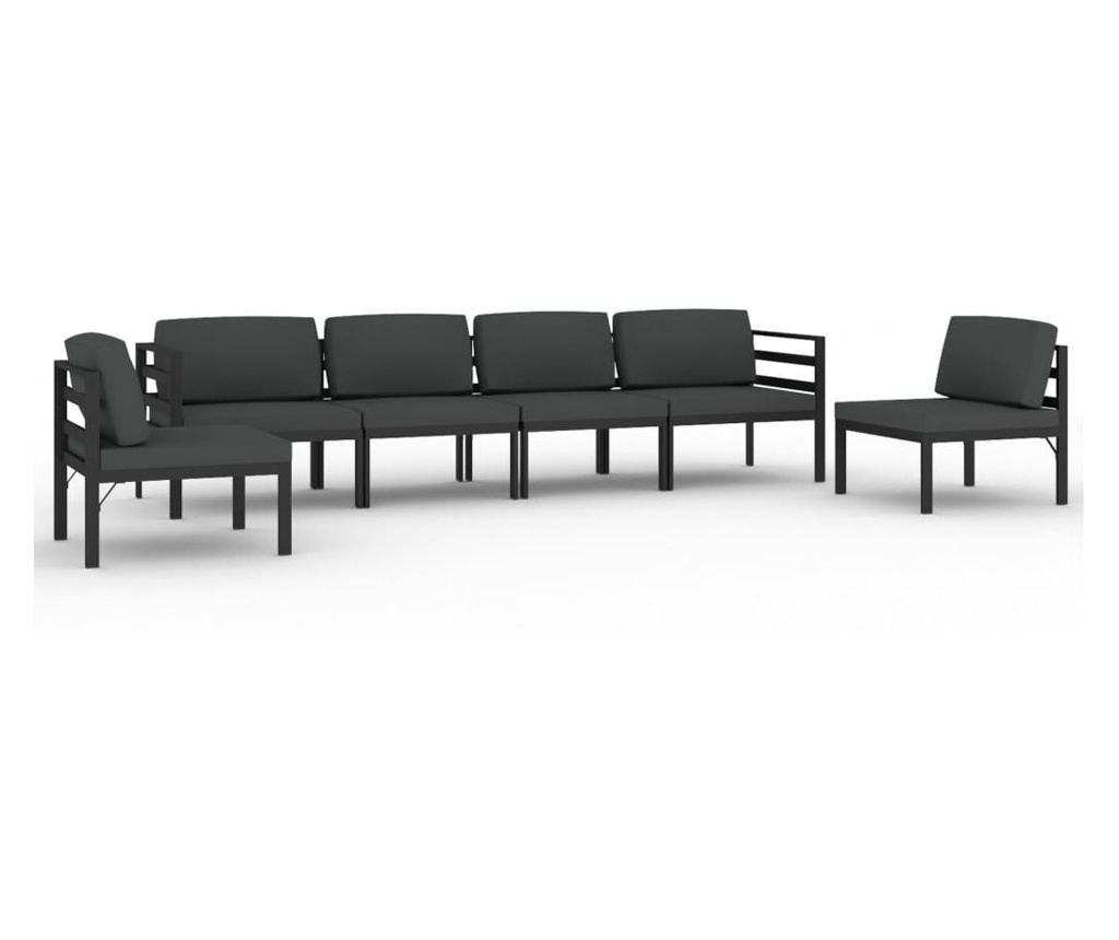 Градински комплект мебели с възглавници, 6 части, антрацит, алуминий - 2