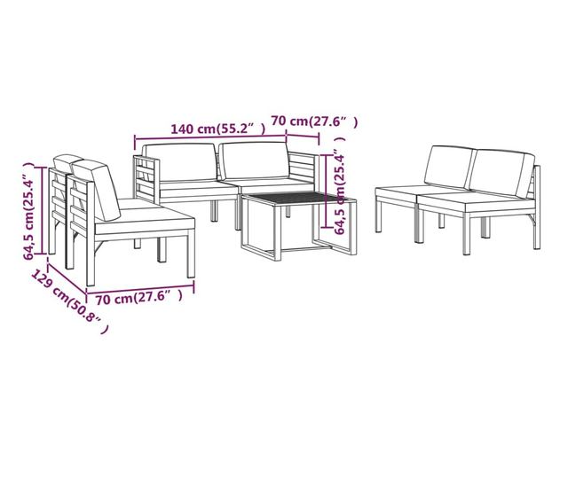 Градински комплект с възглавници, 6 части, антрацит, алуминий