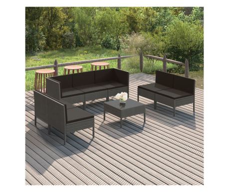 Set vrtne garniture s jastucima, 8 komada, siva, poliratan