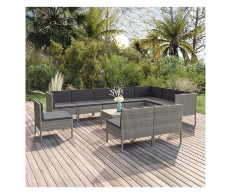 Set vrtne garniture s jastucima, 11 komada, siva, poliratan