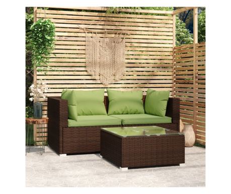 Set vrtne garniture s jastucima, 3 komada, smeđa, poliratan