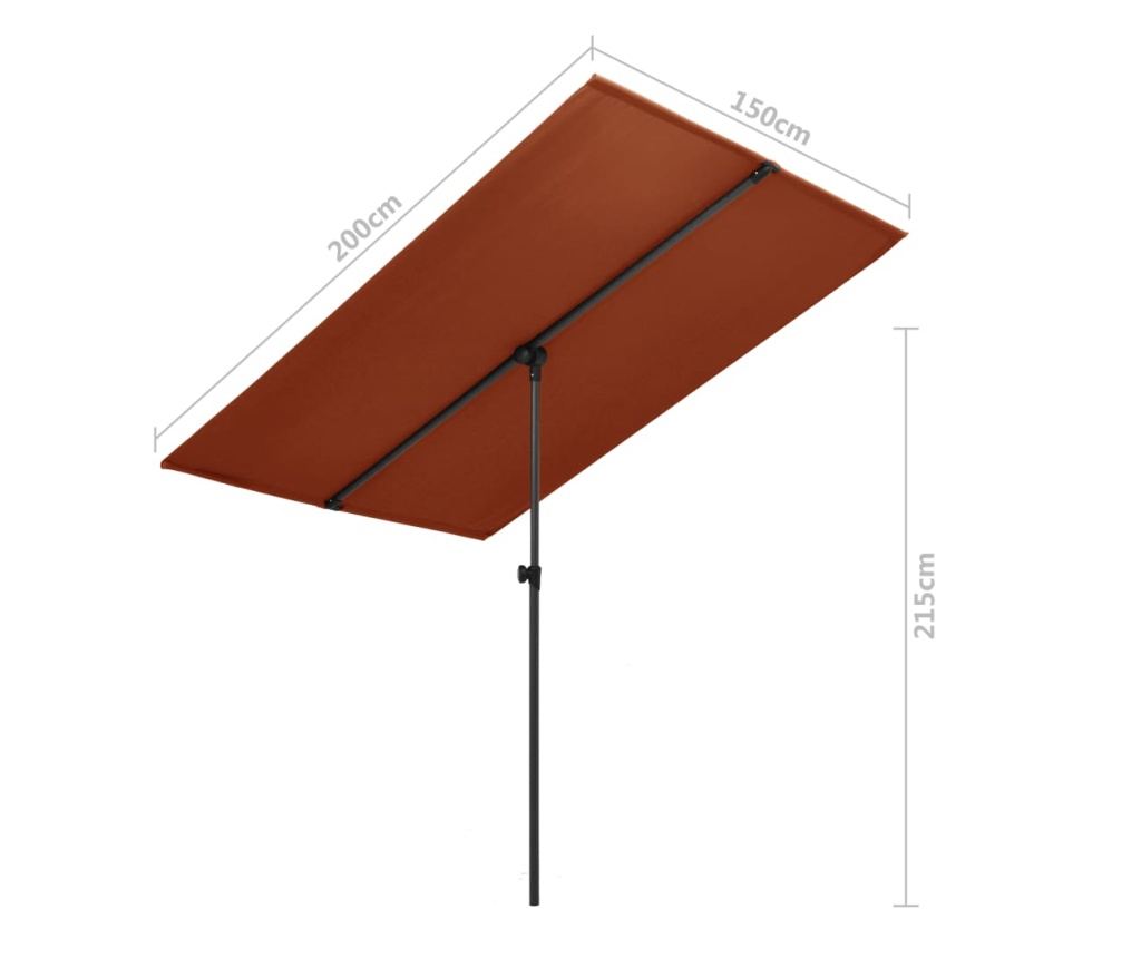 Vanjski suncobran, aluminijski stup, ciglasto crvena, 2x1,5 cm - 7