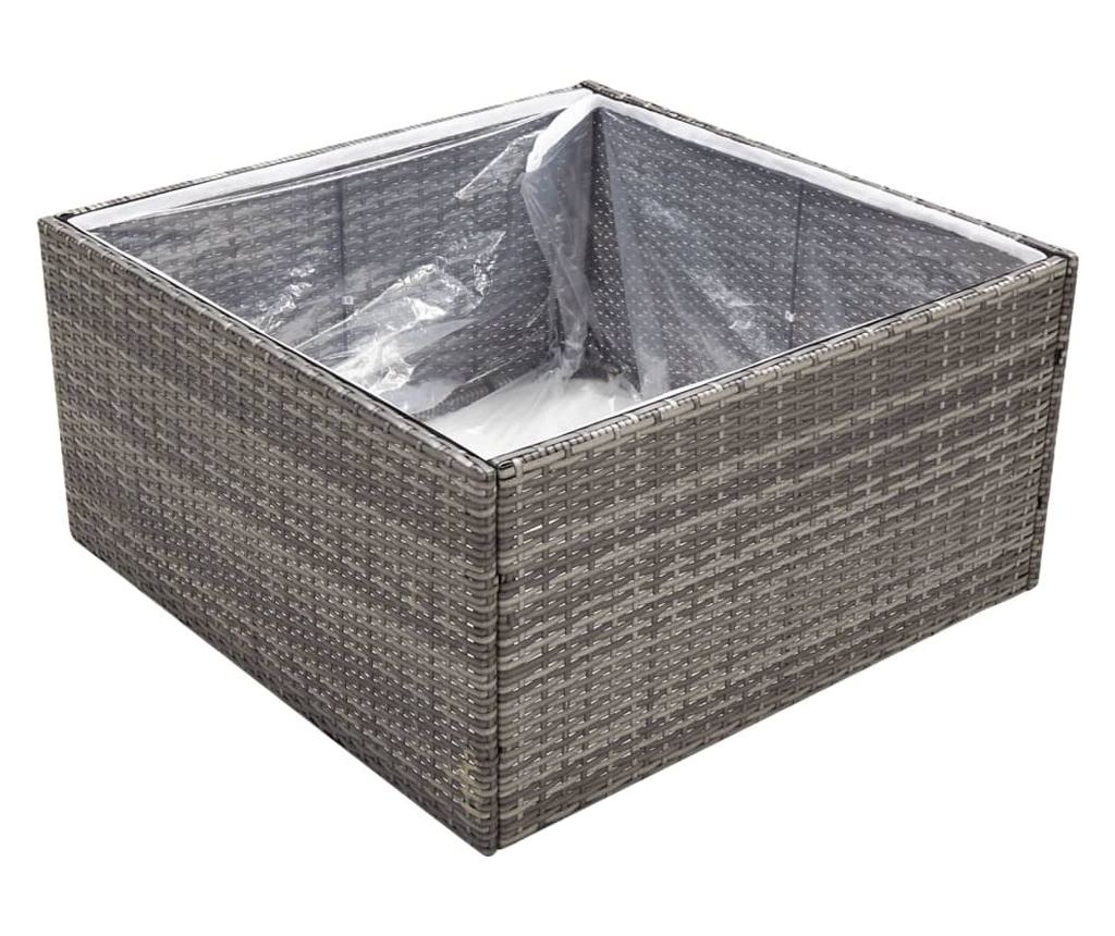 Градинска саксия, 80x80x40 см, сива, полиратан - 3