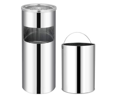 Coș de gunoi cu scrumieră, pentru hotel, oțel inoxidabil, 30 L
