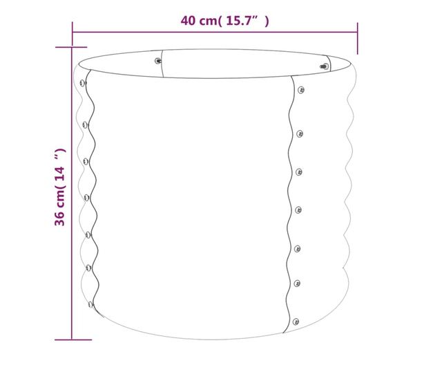 Зелена градинска саксия 40x40x36 см с прахово покритие от стомана