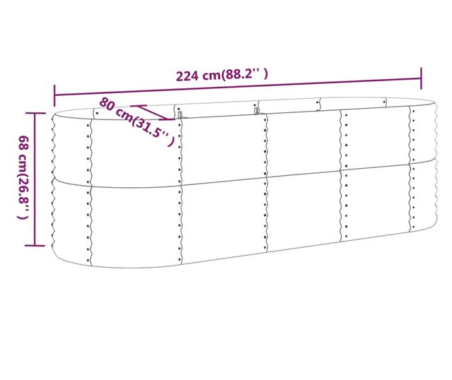 Кафява градинска саксия 224x80x68 см стомана с прахово покритие