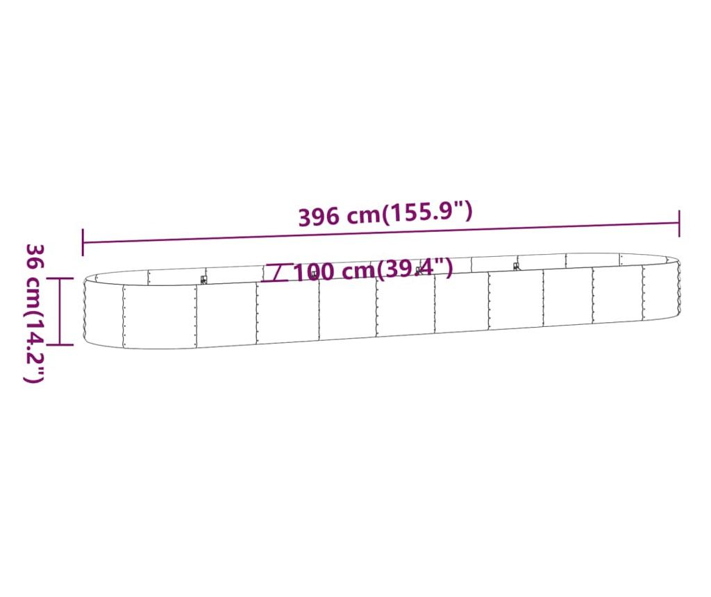 Градинска саксия кафява 396x100x36 см прахово боядисана стомана - 6